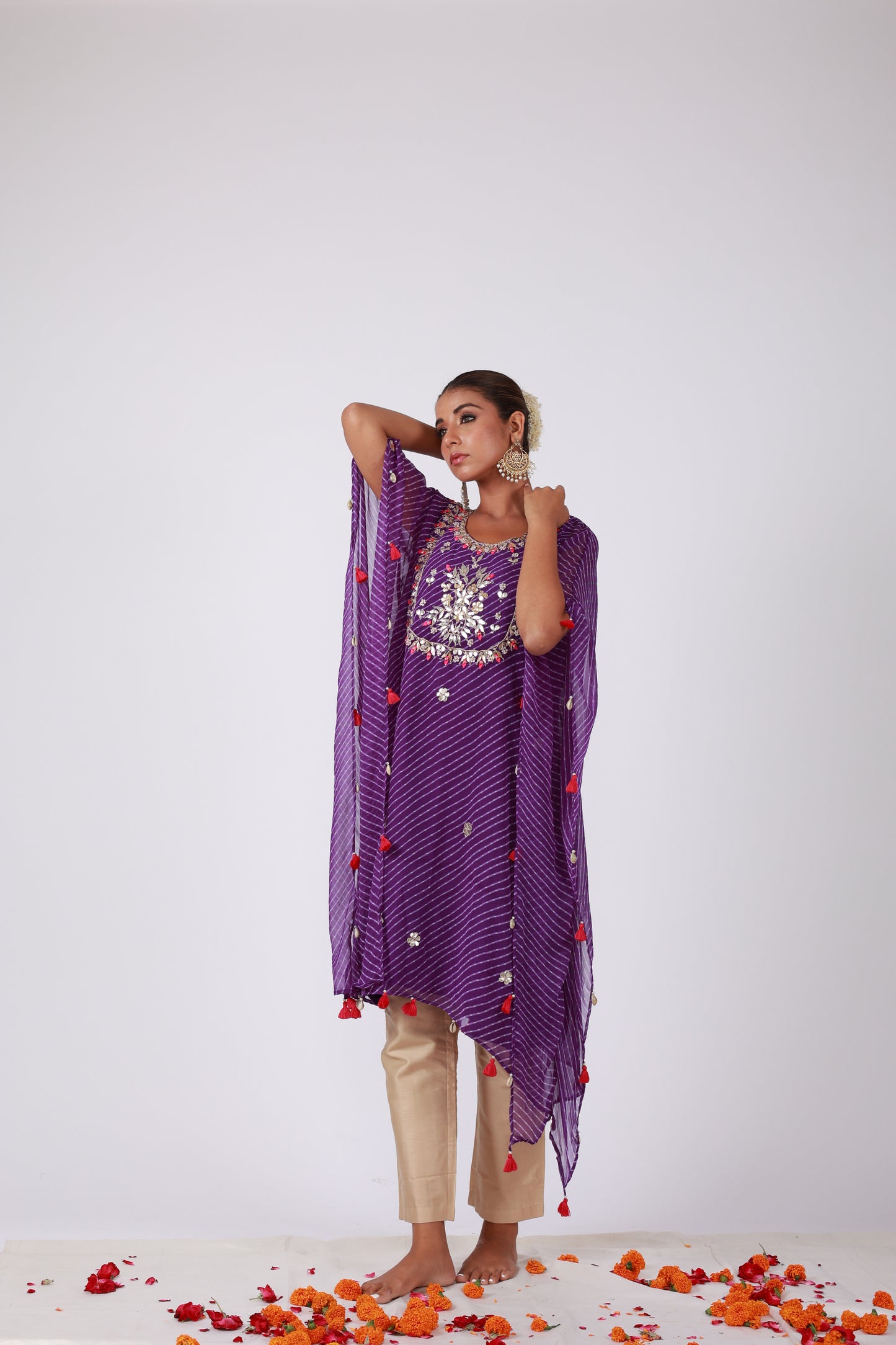 Purple Georgette Kaftan Set with Gota Patti, Zari & Tassel Detailing | Roobroo Collection by That Romeo
