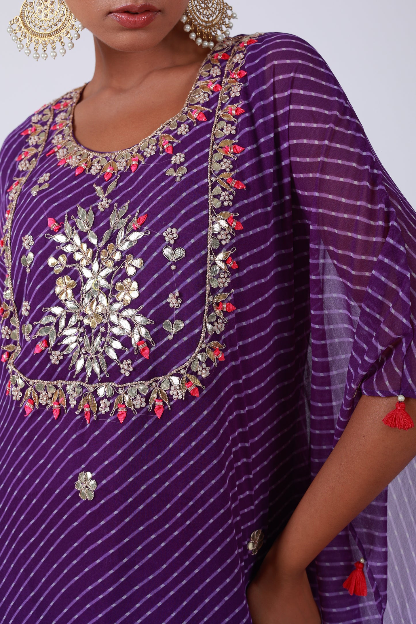 Purple Georgette Kaftan Set with Gota Patti, Zari & Tassel Detailing | Roobroo Collection by That Romeo