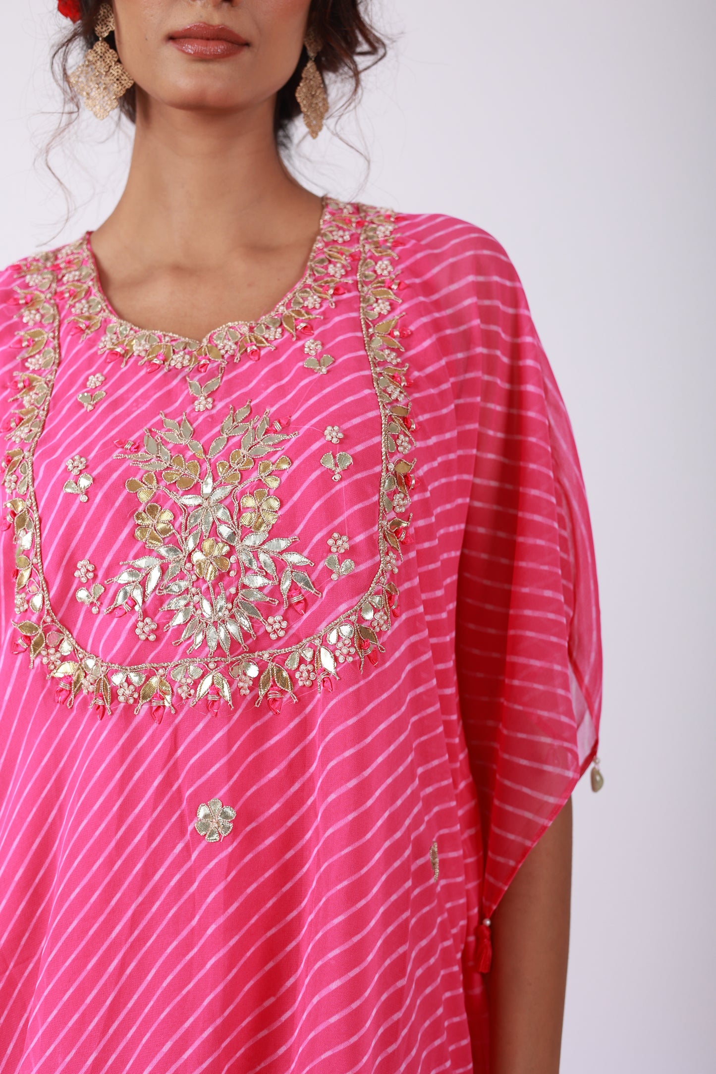 Pink Georgette Kaftan Set with Gota Patti & Tassel Embroidery | Roobroo Collection by That Romeo