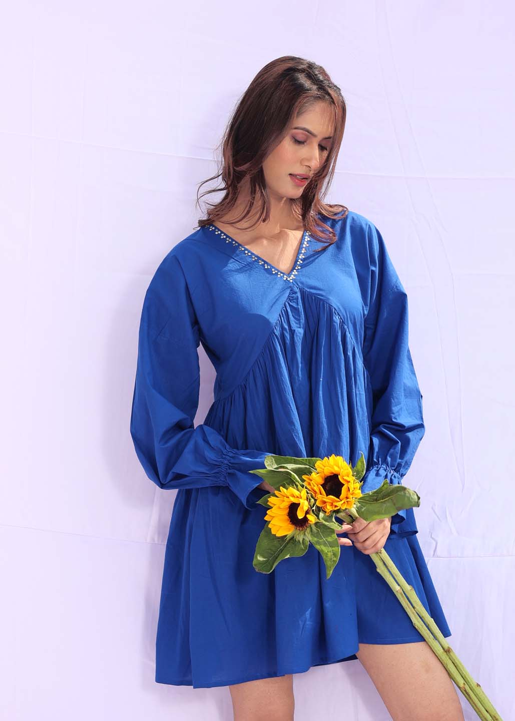 Blue Sunflower – Cotton Dress