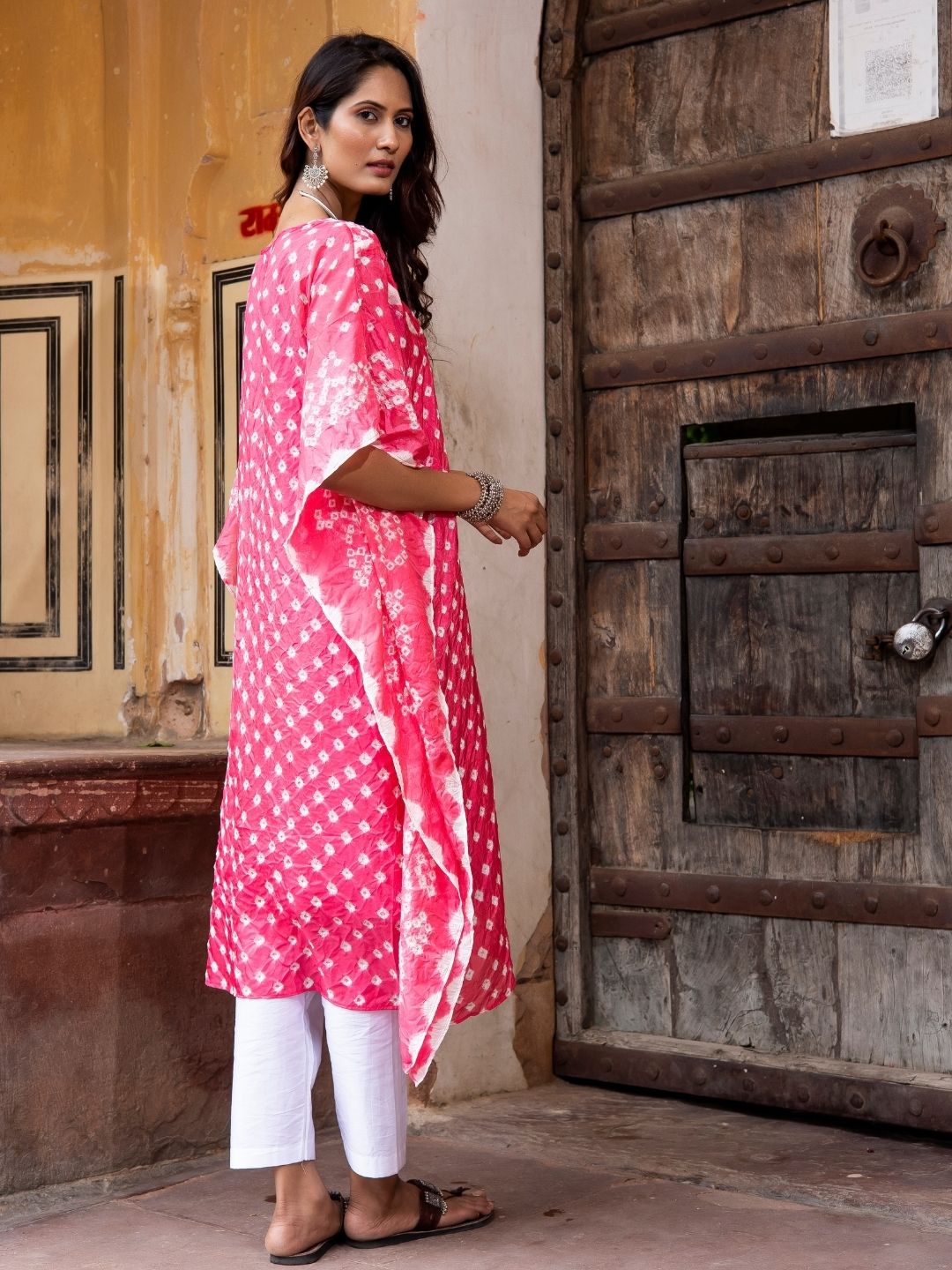 Nelum – Blush Pink Bandhani Semi-Silk Kaftan with Inner Slip | Rangisaa Collection by That Romeo