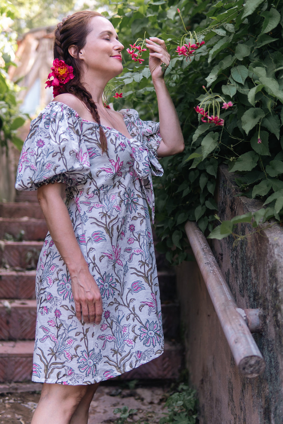 Dreamcatcher – Hand Block Printed Off-Shoulder Cotton Dress