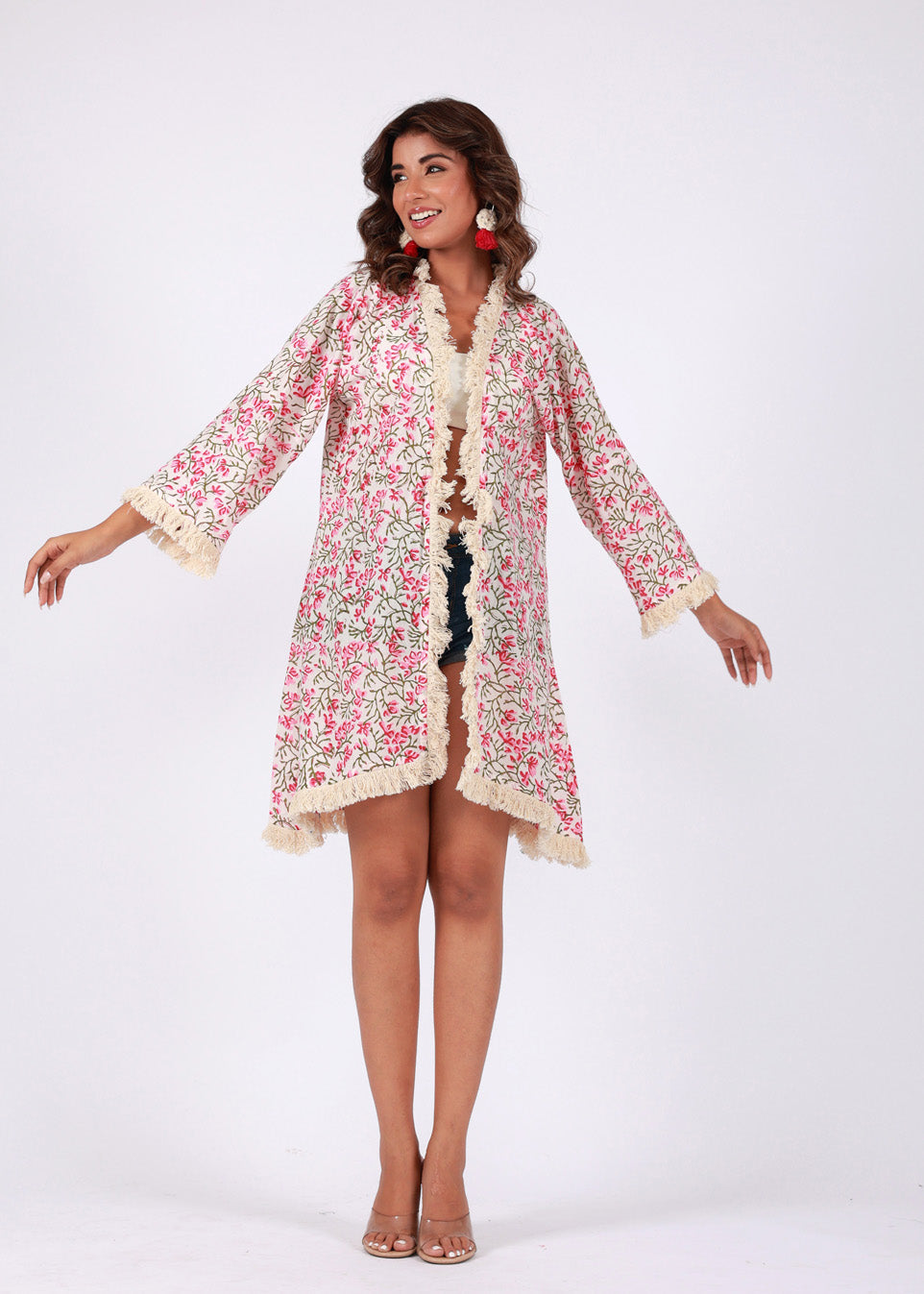 Kamal – Floral Cotton Shrug with Tassel Trim