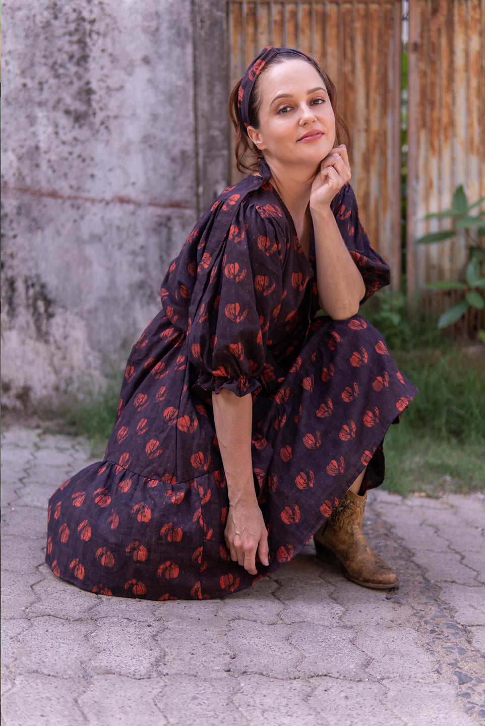 Night Garden – Handblock Printed Boho Dress