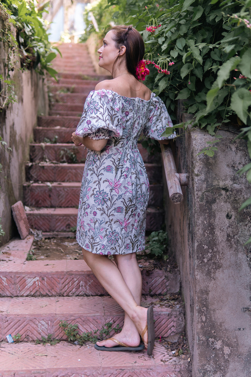 Dreamcatcher – Hand Block Printed Off-Shoulder Cotton Dress