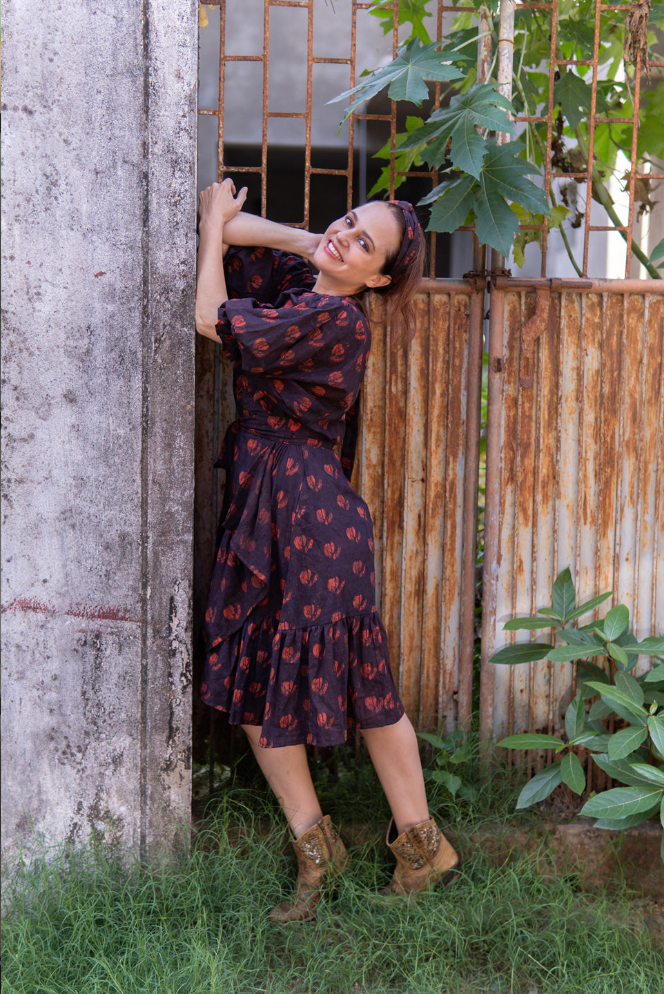 Night Garden – Handblock Printed Boho Dress