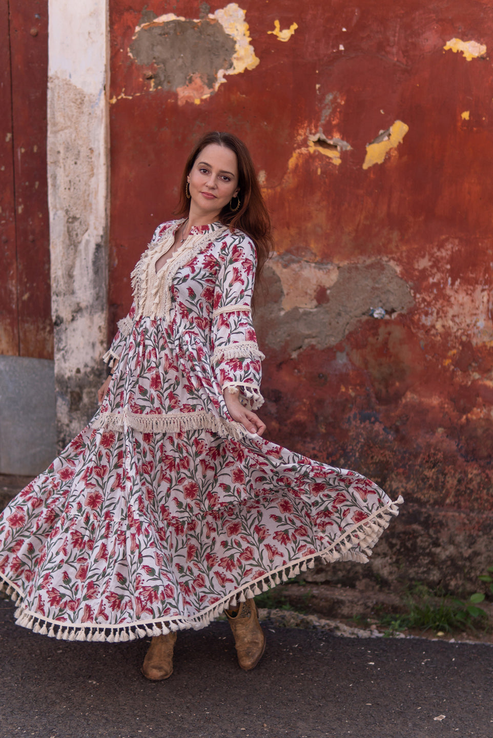 Mystical Garden - Boho Floral Cotton Maxi Dress