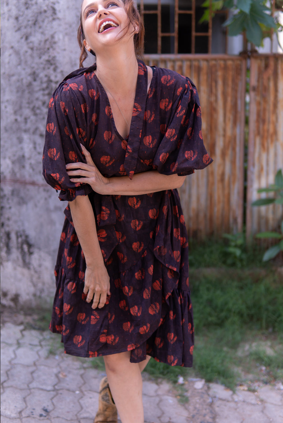 Night Garden – Handblock Printed Boho Dress