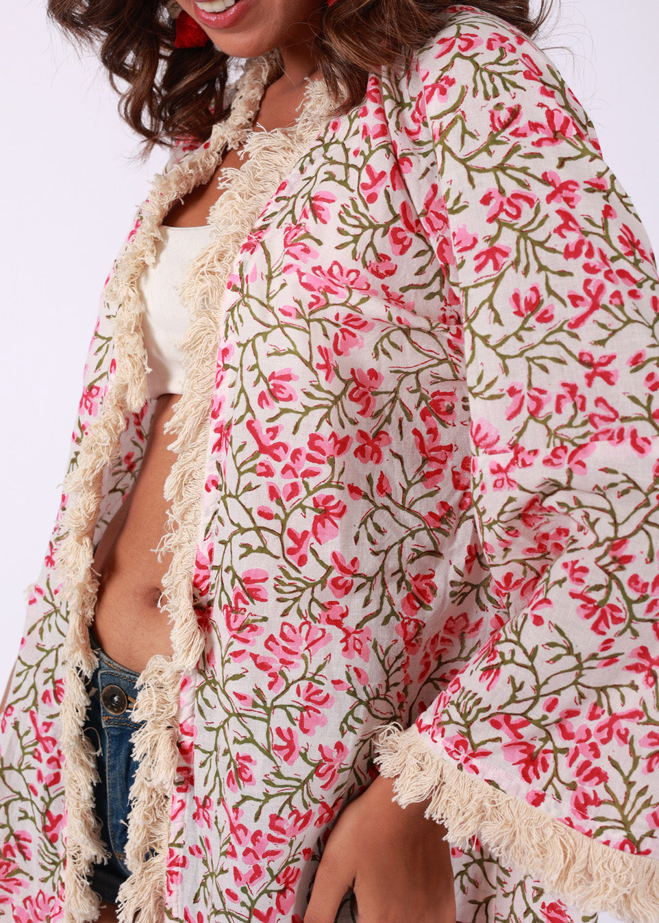 Kamal – Floral Cotton Shrug with Tassel Trim