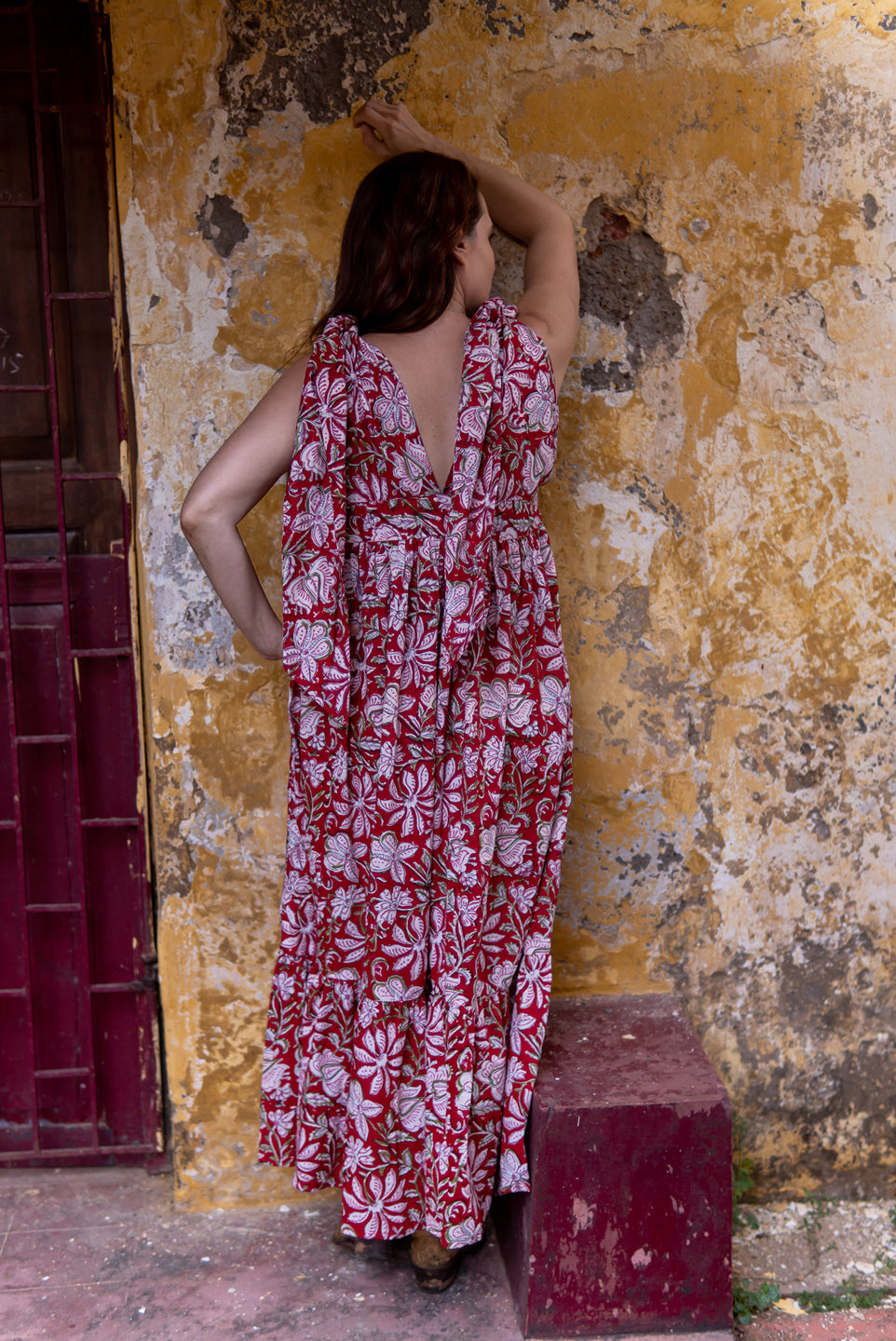 Red Flare – Floral Hand Block Printed Maxi Dress