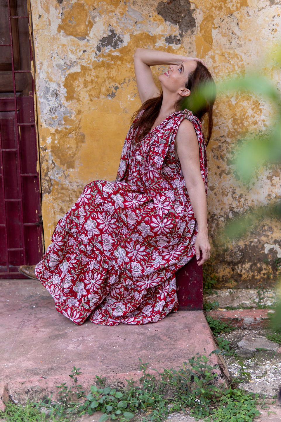 Red Flare – Floral Hand Block Printed Maxi Dress