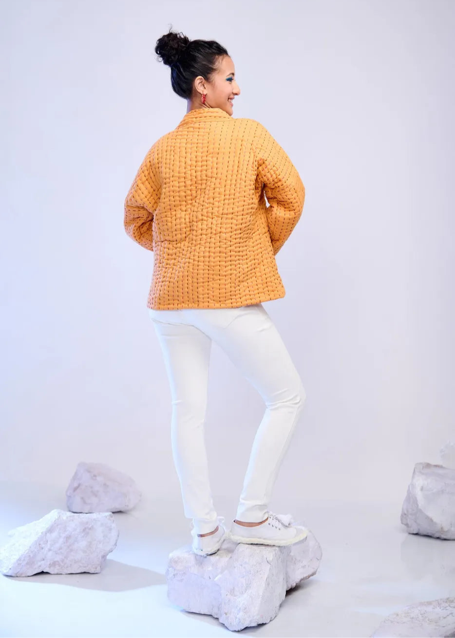 Petally – Ochre Handquilted Katha Embroidered Cotton Jacket