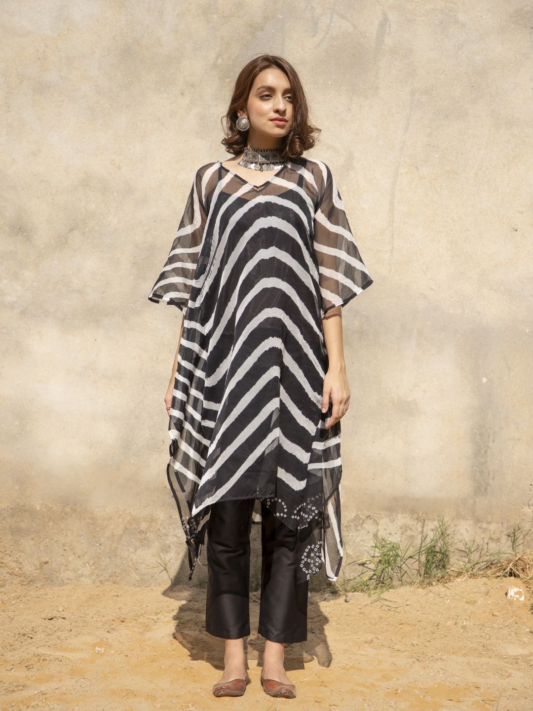 Mokosh – Long Bandhani Kaftan with Asymmetrical Hemline | Rangisaa Collection by That Romeo