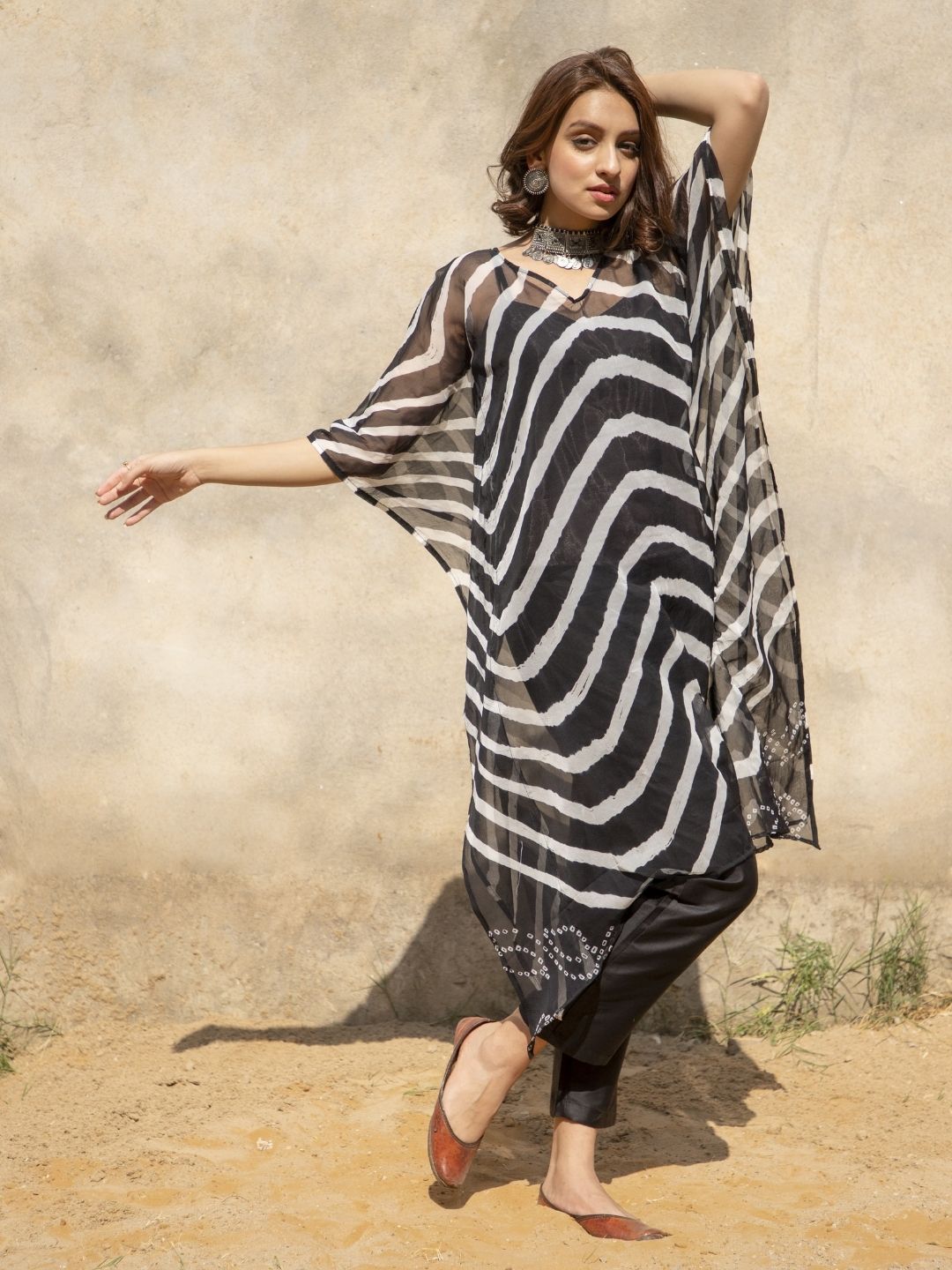 Mokosh – Long Bandhani Kaftan with Asymmetrical Hemline | Rangisaa Collection by That Romeo