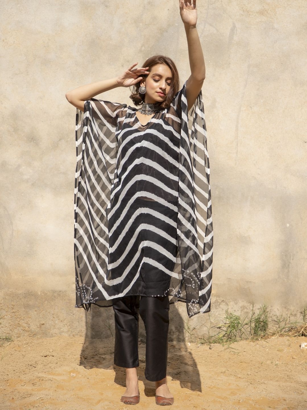 Mokosh – Long Bandhani Kaftan with Asymmetrical Hemline | Rangisaa Collection by That Romeo