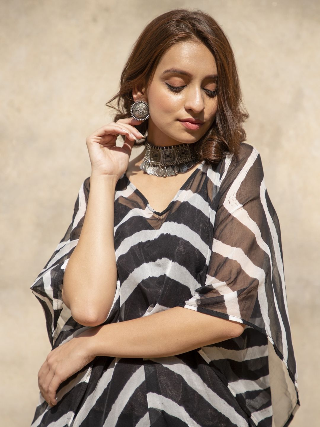 Mokosh – Long Bandhani Kaftan with Asymmetrical Hemline | Rangisaa Collection by That Romeo