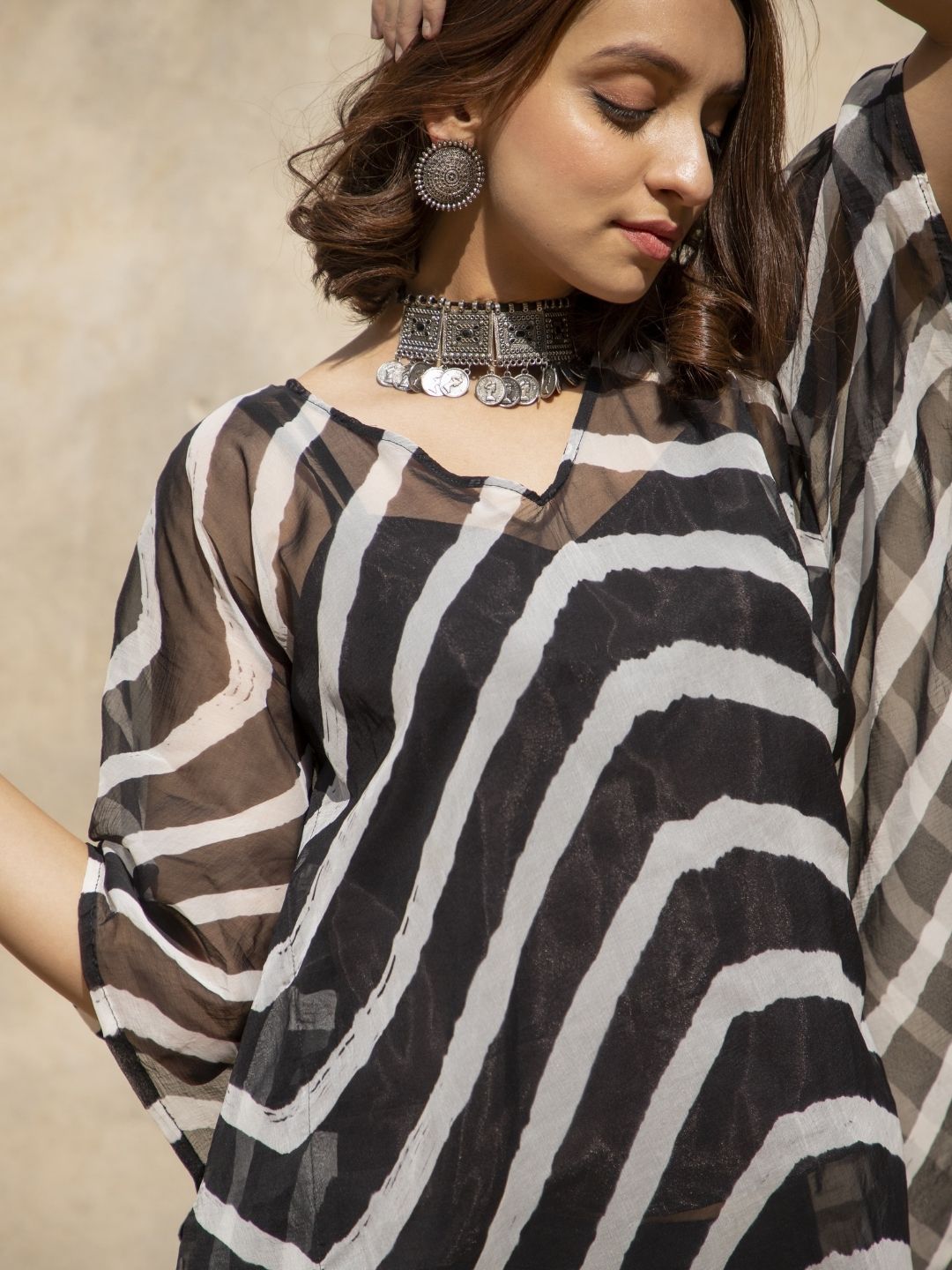 Mokosh – Long Bandhani Kaftan with Asymmetrical Hemline | Rangisaa Collection by That Romeo
