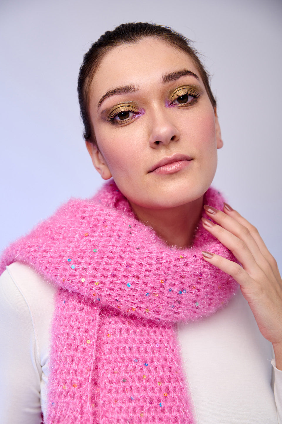 Pink Soft Knit Sequin Scarf | Cozy Lightweight Winter Neck Scarf – ThatRomeo
