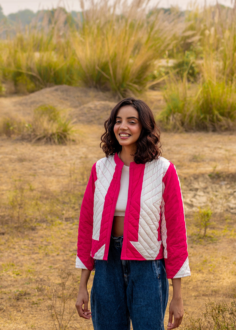 Pink It – Handquilted Patchwork Jacket in Pink & White