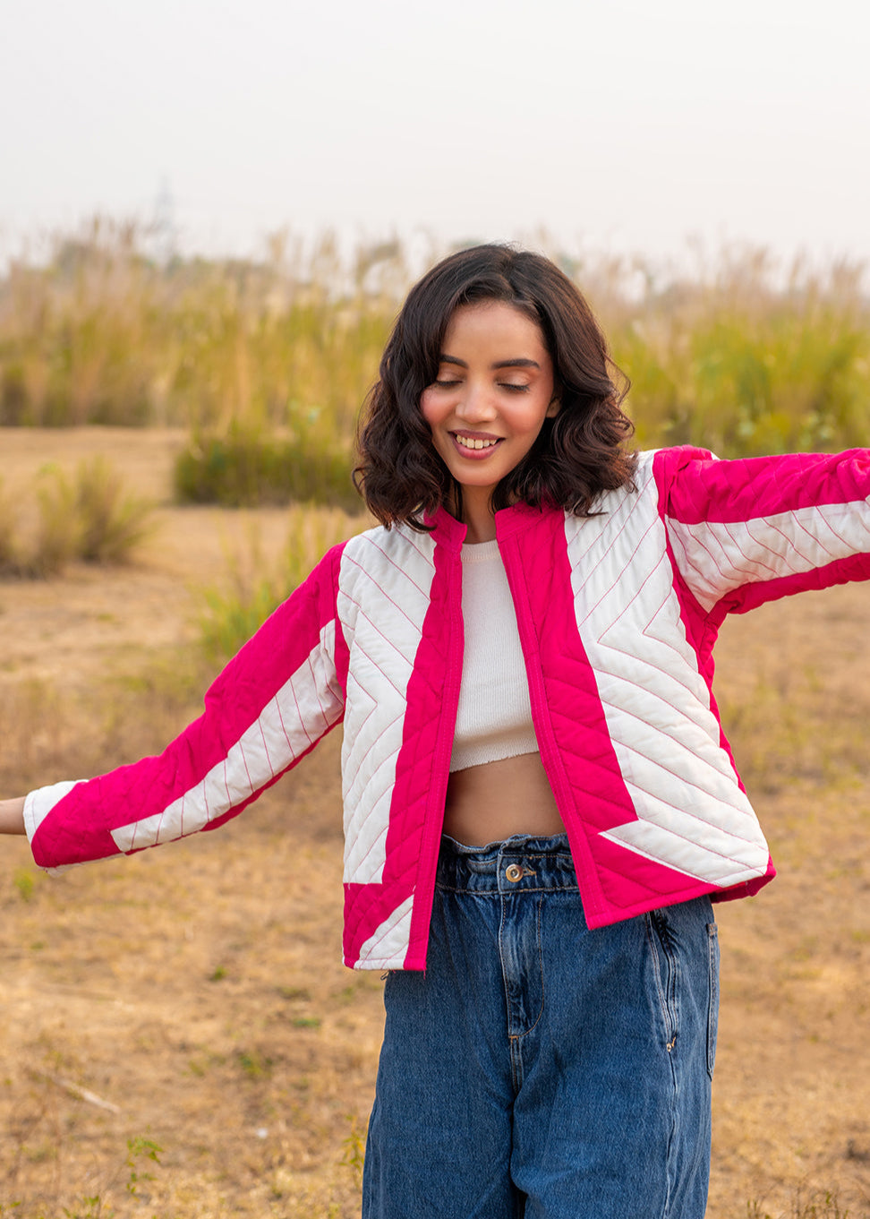 Pink It – Handquilted Patchwork Jacket in Pink & White