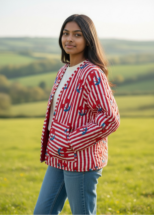 Cherry Stripe – Quilted Cotton Jacket | ThatRomeo