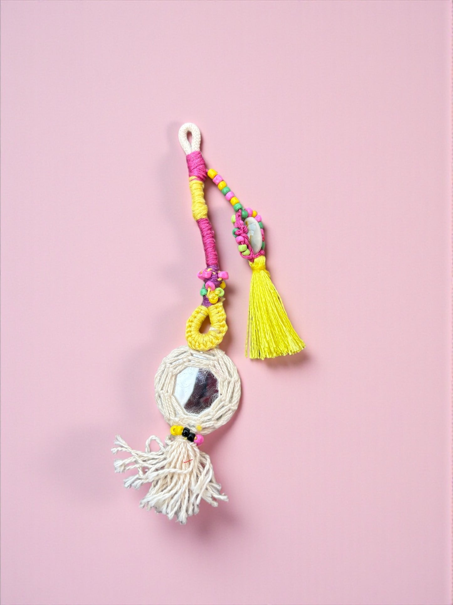Boho Mirror Charm – Handmade Macrame Hanging with Beads & Tassels
