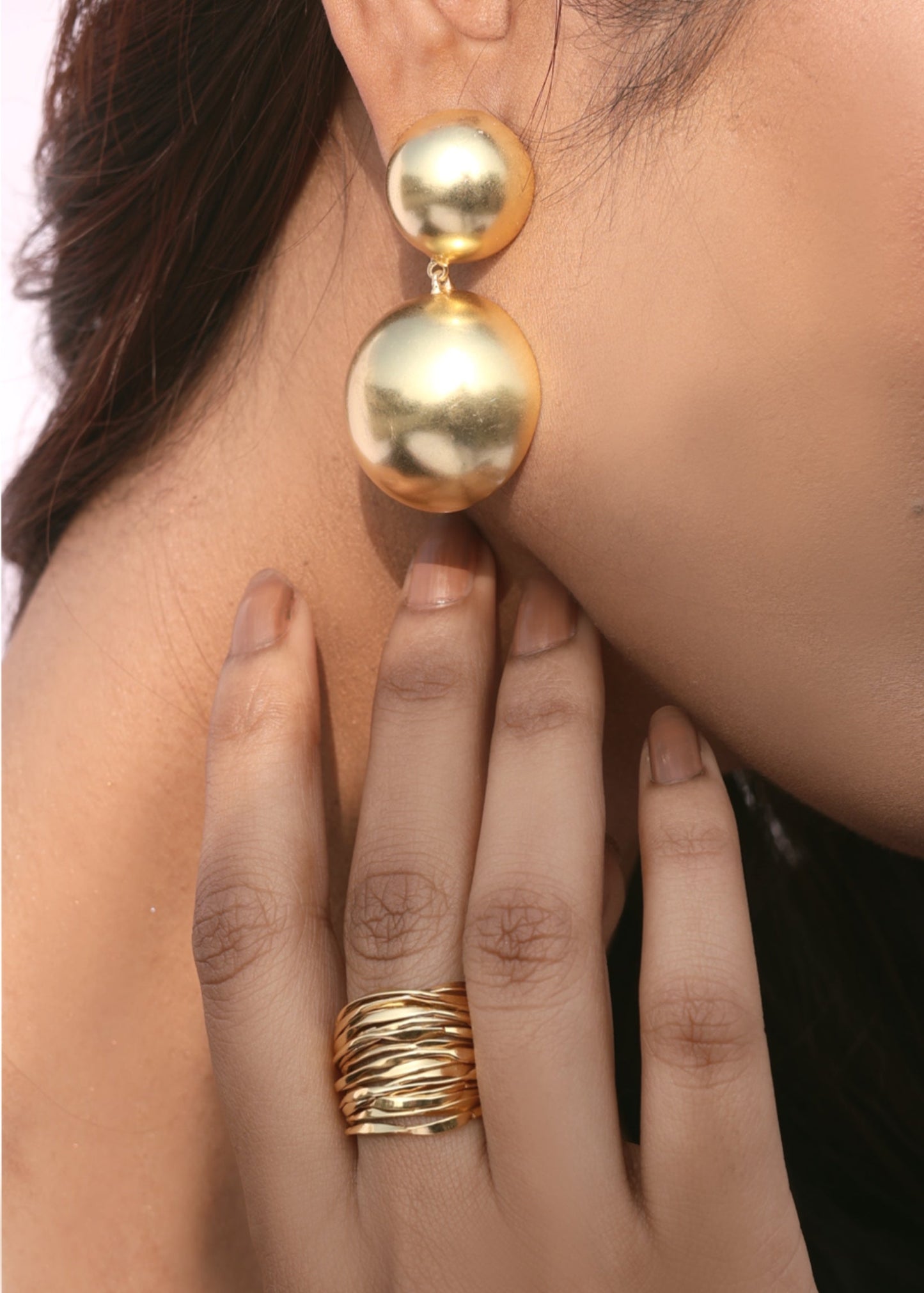 Lina Modern Double Orb Brass Earrings – That Romeo
