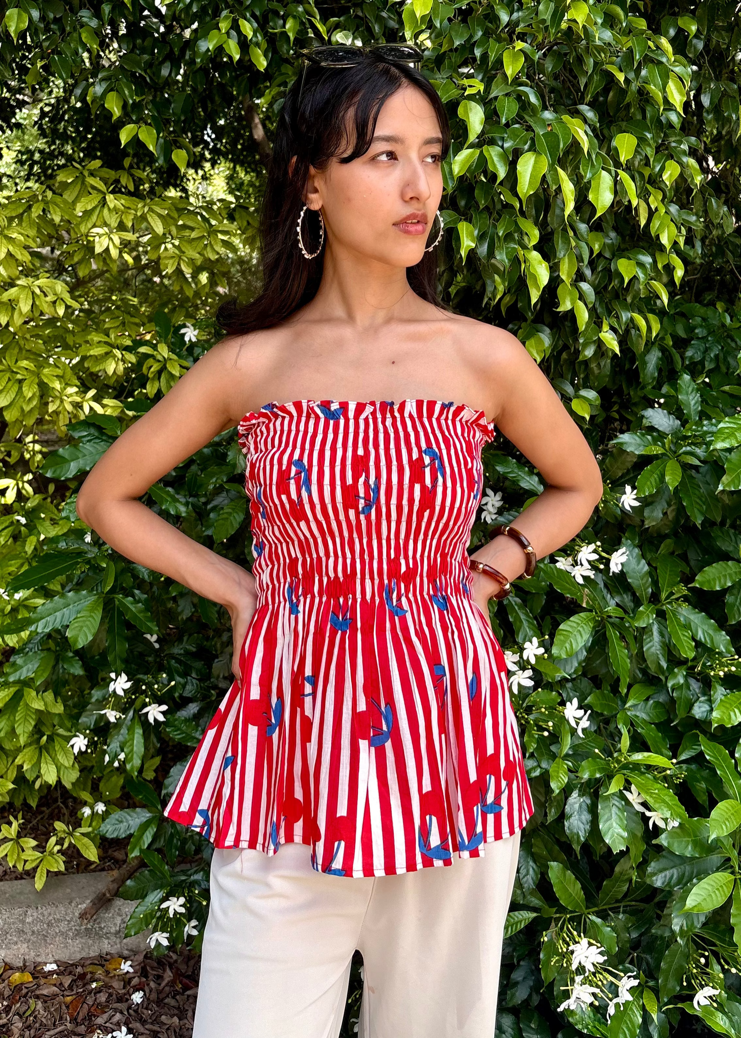 Cherry- smocked tops
