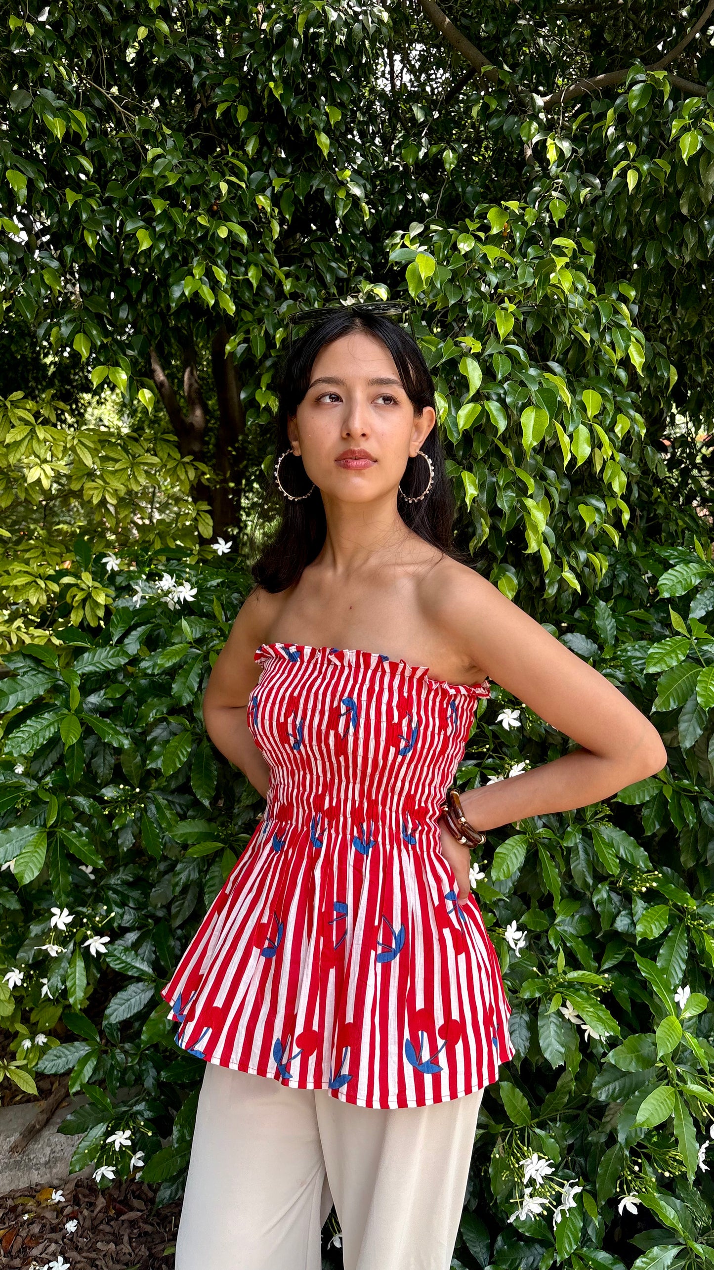 Cherry- smocked tops