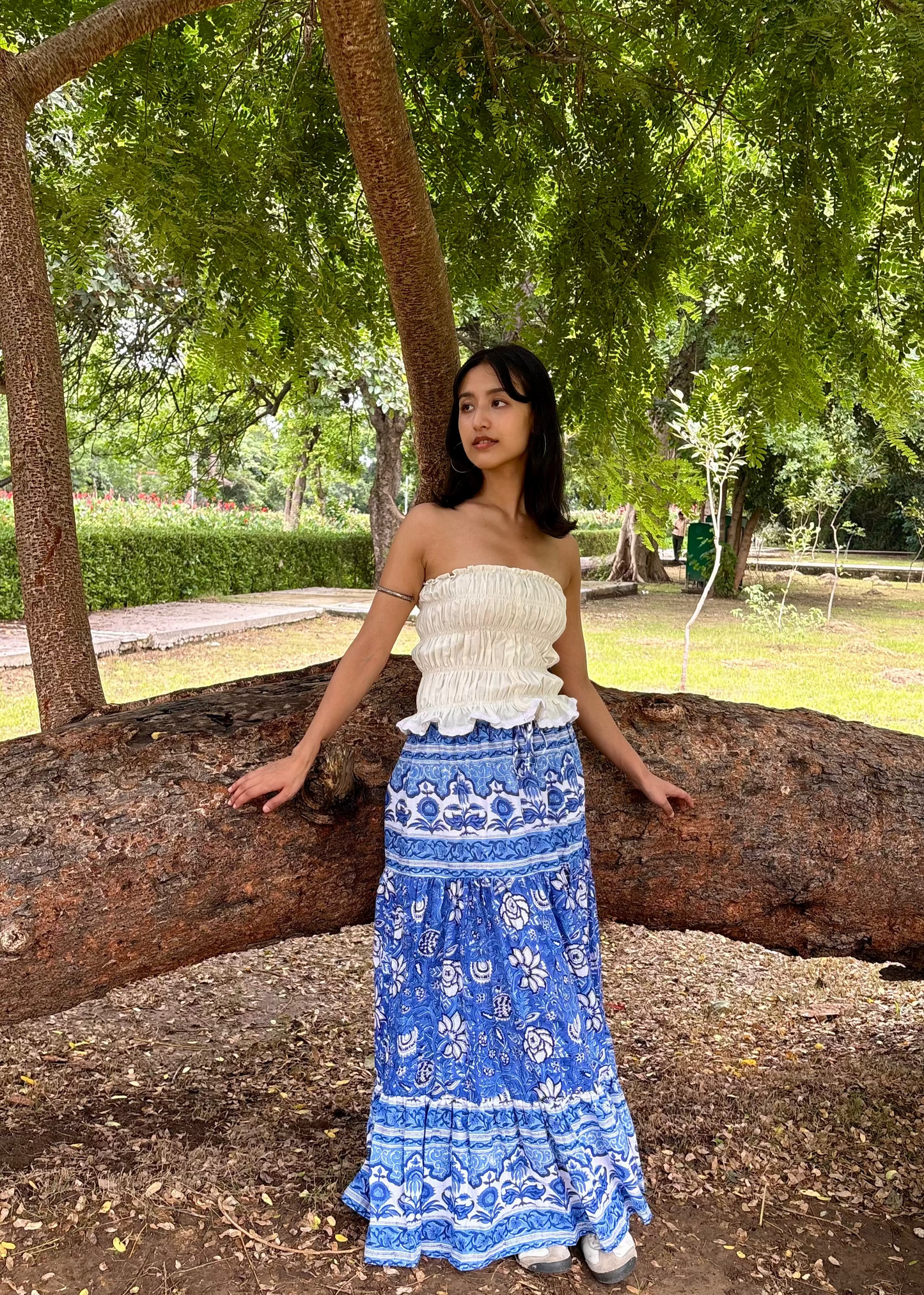 Blue Blossom Block-Print Skirt