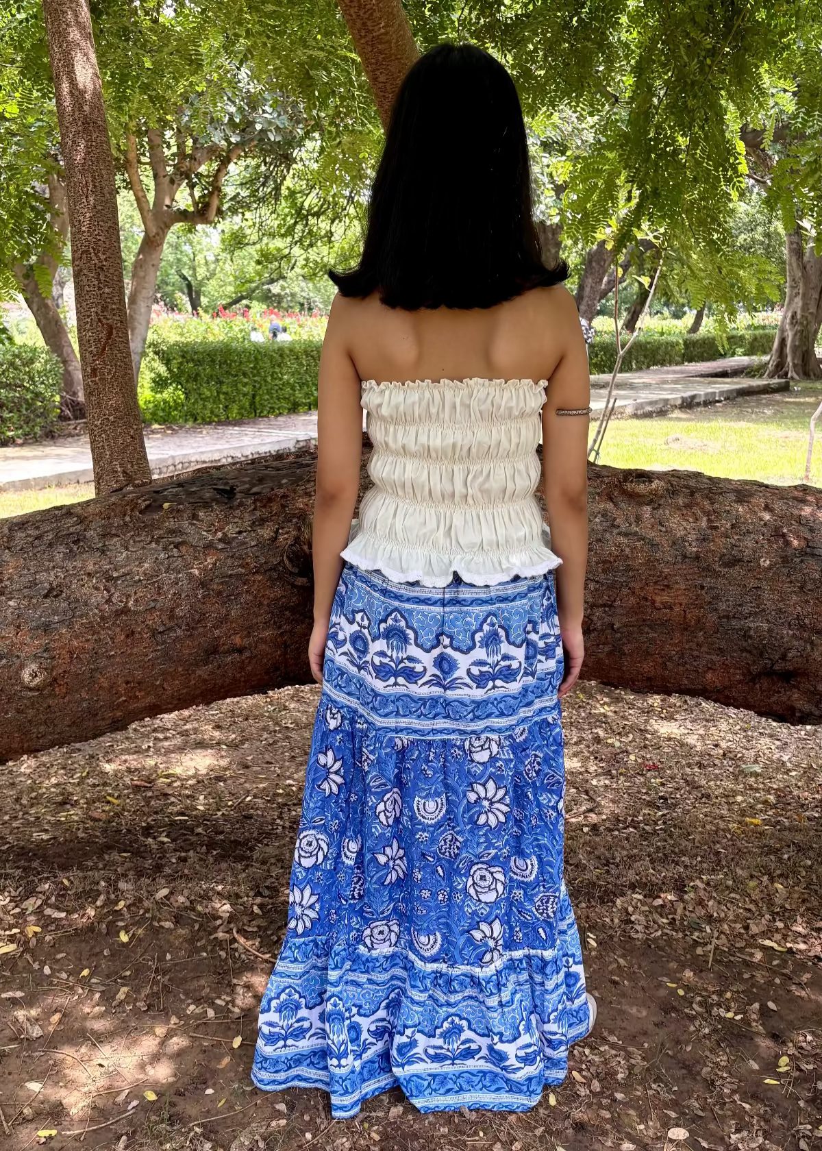 Blue Blossom Block-Print Skirt