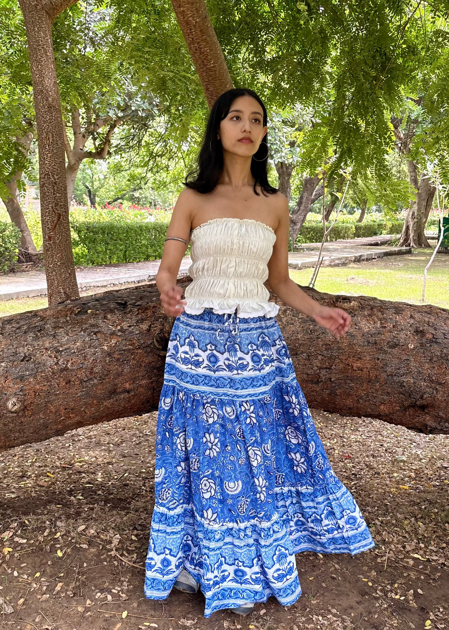 Blue Blossom Block-Print Skirt