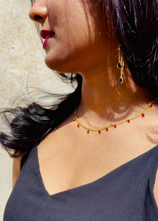 Gulab Glow Red Crystal Brass Charm Necklace – That Romeo