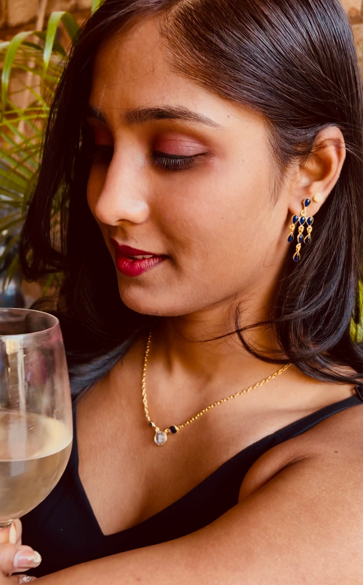 Alice – Brass Necklace with Clear and Blue Crystal Accents