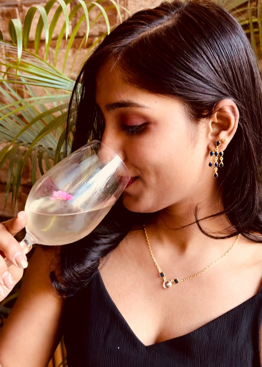 Alice Brass Necklace with Clear and Blue Crystals – That Romeo