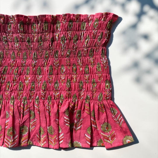 Azure Bloom Cotton Smocked Top