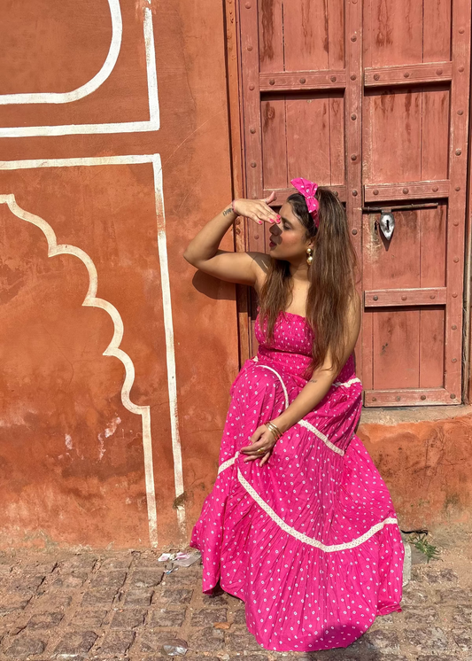 Pink Bandhani Smocked Dress