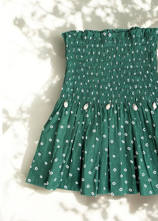 Green Bandhani Smocked Top