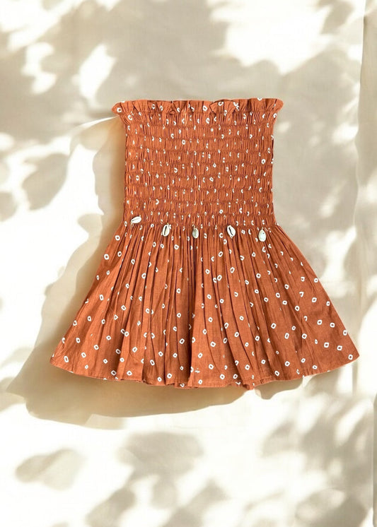 Brown Bandhani Smocked Top