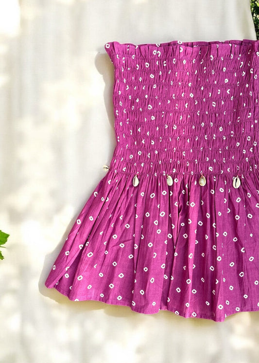 Purple Bandhani Smocked Top