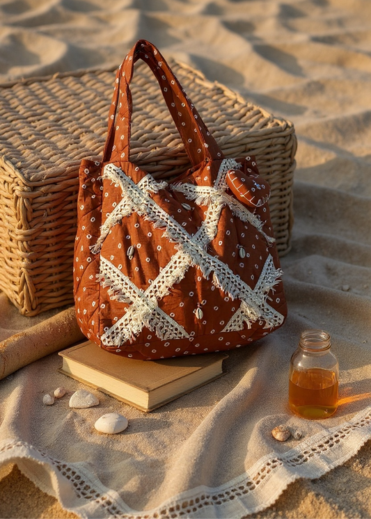 Brown Bandhani Quilted Tote Bag