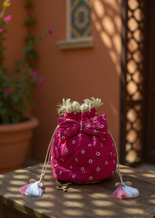 Pink Bandhani Quilted Sling Bag