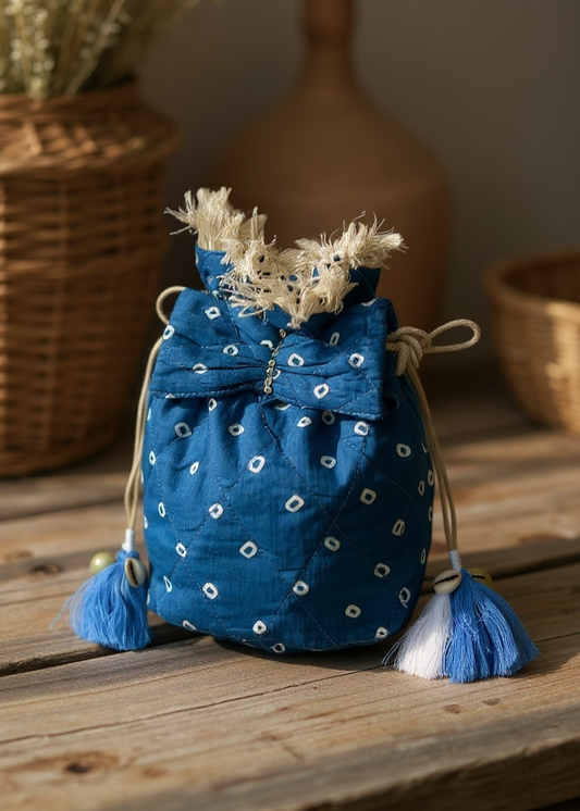 Blue Bandhani Quilted Sling Bag