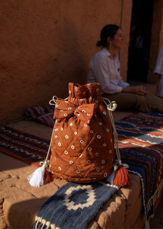 Brown Bandhani Quilted Sling Bag