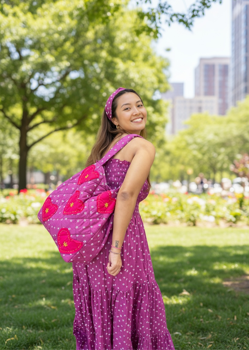 Purple Bandhani Quilted Tote Bag
