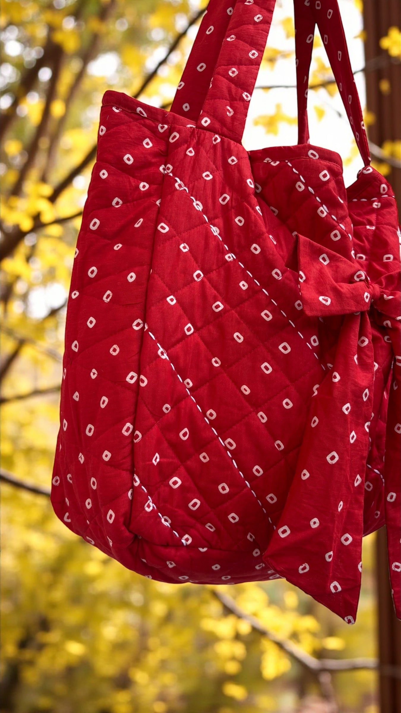 Red Bandhani Quilted Tote Bag