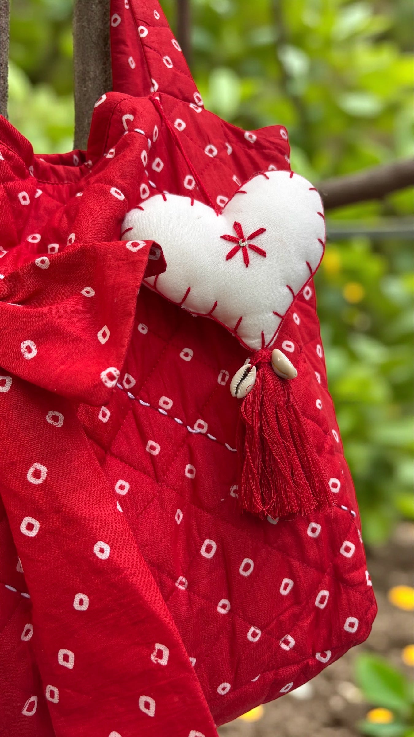 Red Bandhani Quilted Tote Bag