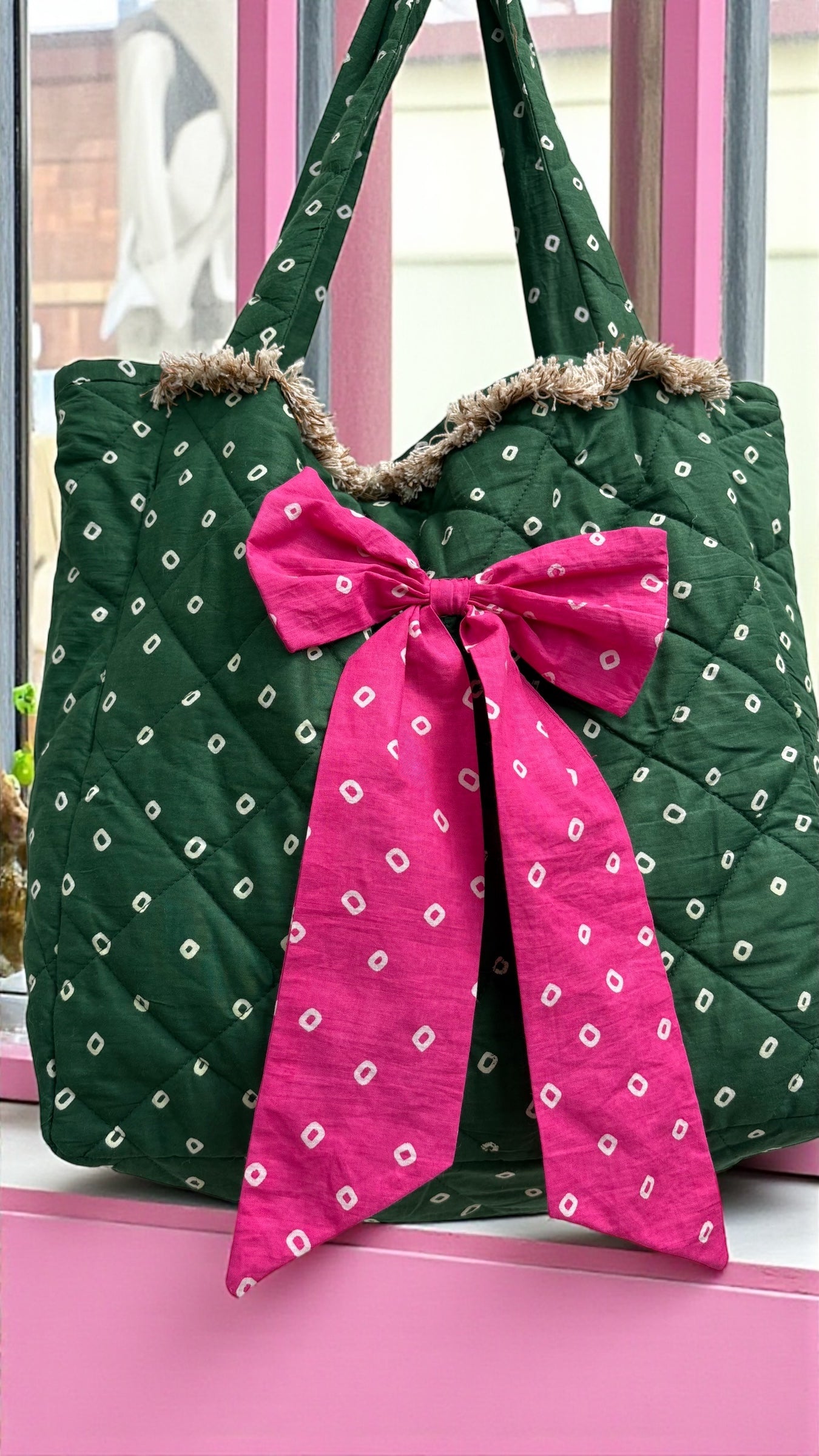Green Bandhani Quilted Tote Bag