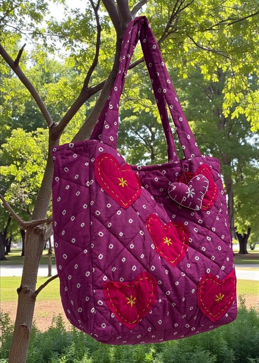 Purple Bandhani Quilted Tote Bag