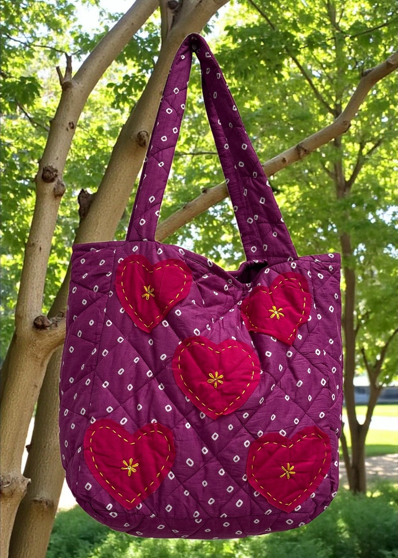 Purple Bandhani Quilted Tote Bag